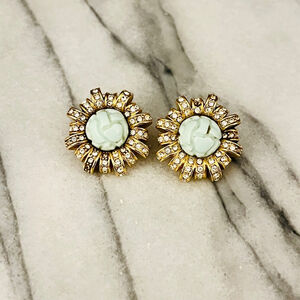 Vintage Kenneth Jay Lane Earrings Blue Acrylic Pave Accent‎ Clip On KJL